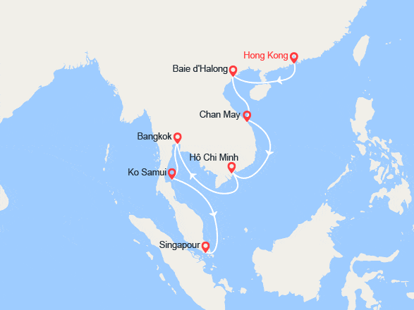 itin&eacute;raire croisi&egrave;re Asie : Vietnam, Thaïlande : Hanoi, Ho Chi Minh, Bangkok, Singapour 