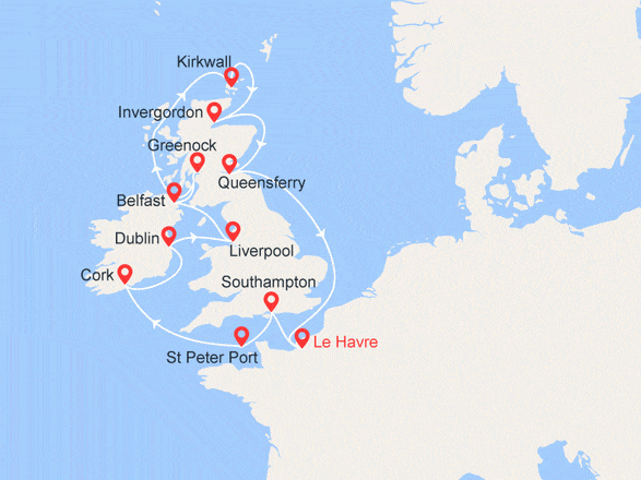 itinéraire croisière Europe du Nord : Villes mythiques et paysages enchanteurs : Irlande & Ecosse (B)