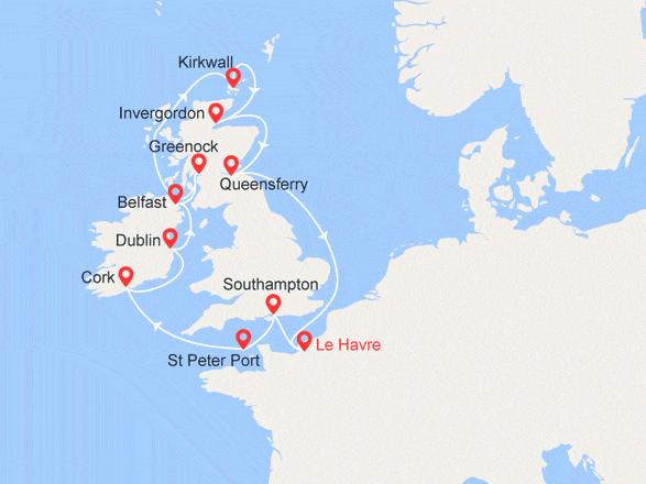 itinéraire croisière Îles Britanniques : Villes mythiques et paysages enchanteurs : Irlande & Ecosse (C)