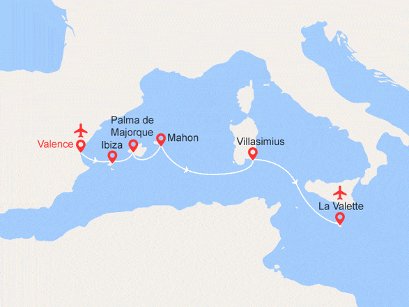 itinéraire croisière Iles Baléares - Iles Baléares : VOILIER : GOLF en Méditerranée - En partenariat avec Figaro Golf - Vols inclus