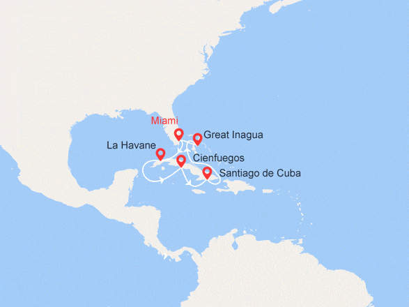 itinéraire croisière Caraïbes et Antilles - Cuba : Voyage à Cuba : Havane, Cienfuegos, Santiago & Bahamas...