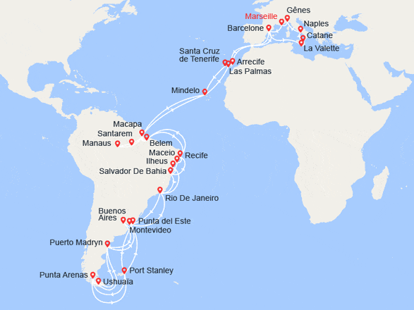 itinéraire croisière Tour du Monde : Voyage au bout du monde : Rendez-vous en Patagonie