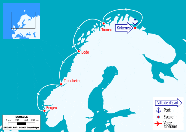 itinéraire croisière Fjords : Voyage Classique du Nord au Sud | Kirkenes - Bergen