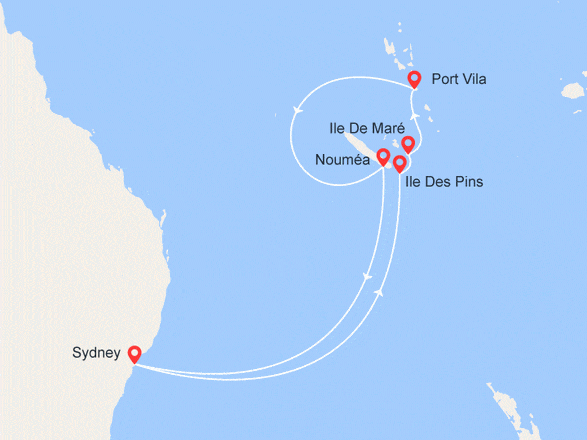 itinéraire croisière Pacifique : Voyage dans le Pacifique : Australie, Nouvelle-Calédonie et Vanuatu