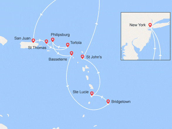 itinéraire croisière Caraïbes et Antilles : Voyage dans les Caraïbes : Iles Vierges, Antilles, La Barbade....