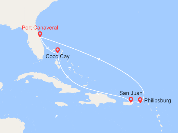 itinéraire croisière Caraïbes et Antilles : Voyage dans les Caraïbes : St Martin, Porto Rico, Bahamas