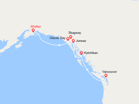 itinéraire croisière Alaska : Voyage des Glaciers