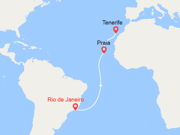 itin&eacute;raire croisi&egrave;re Transatlantique : Voyage en Mer  :  de Rio de Janeiro à Santa Cruz de Tenerife 
