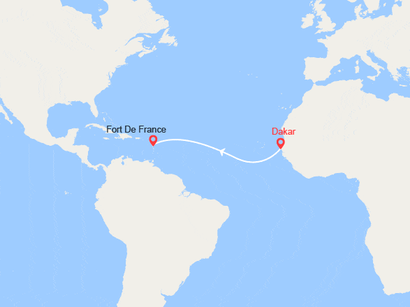 itinéraire croisière Transatlantique : Voyage en Mer : Dakar - Fort-de-France