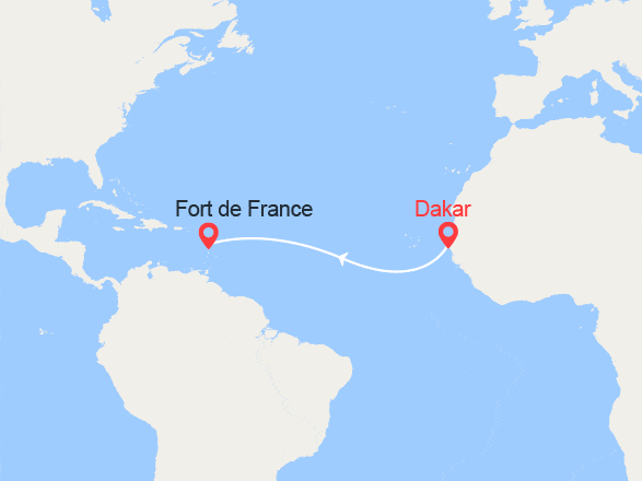 itin&eacute;raire croisi&egrave;re Caraïbes et Antilles : Voyage en Mer : du Sénégal en Martinique 