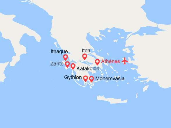 itinéraire croisière Iles grecques : Yachting en Grèce, grand tour du Péloponnèse et Canal de Corinthe