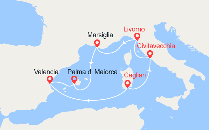 itinéraire croisière Mediterraneo Occidentale : ¨Provenza, Baleari, Spagna, Italia