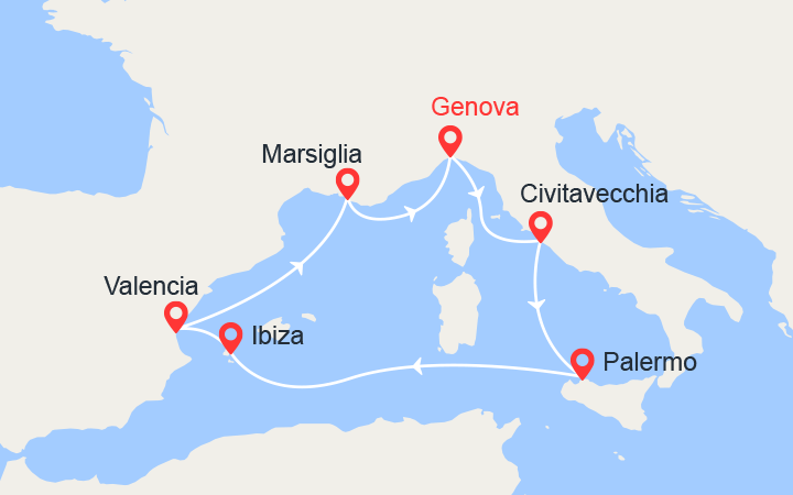 itinéraire croisière Mediterraneo Occidentale - Mediterraneo Occidentale : Bellezze Mediterranee: Ibiza, Valencia, Marsiglia 