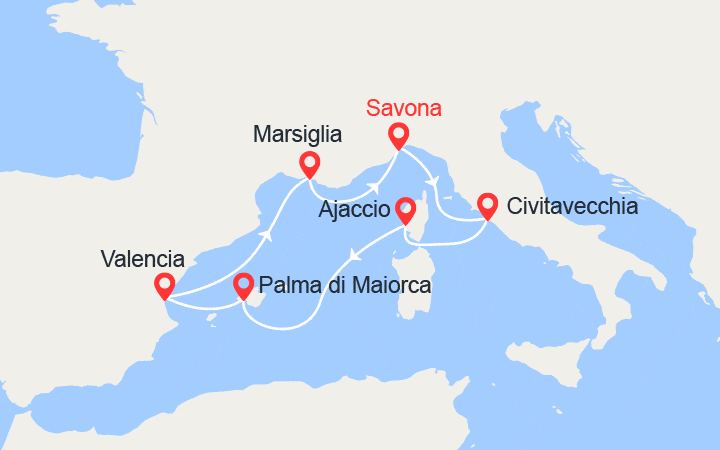 itinéraire croisière Mediterraneo Occidentale : Corsica, Maiorca, Spagna, Francia 