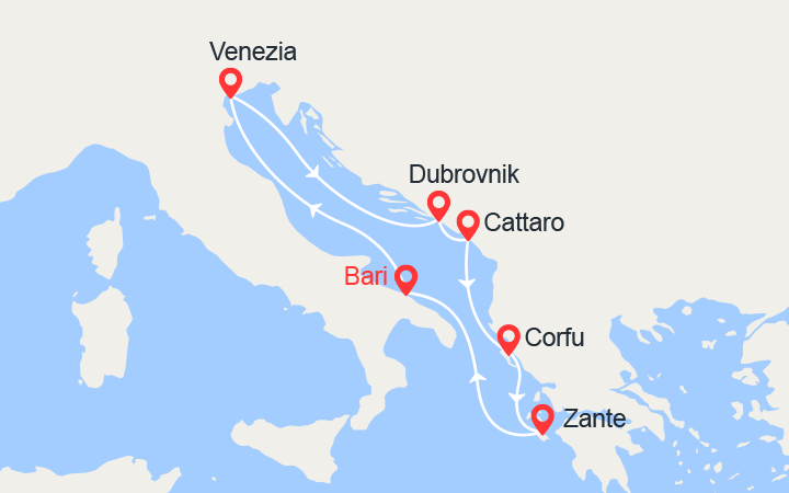 itinéraire croisière Mediterraneo Orientale - Isole greche : Croazia, Montenegro, Grecia 