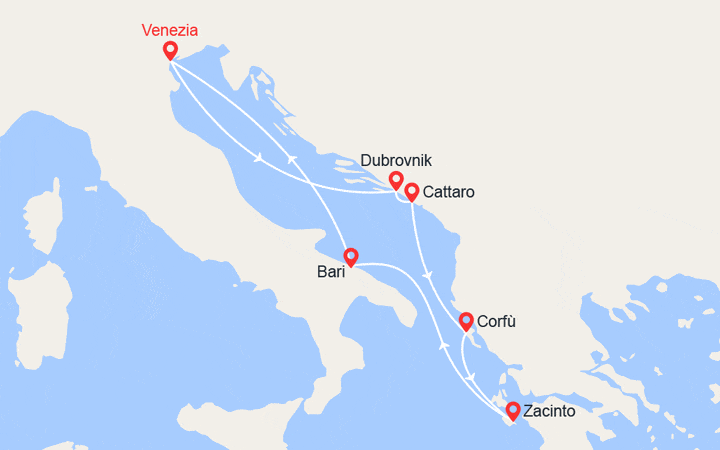 itinéraire croisière Mediterraneo Orientale - Croazia - Adriatico : Croazia, Montenegro e Grecia 