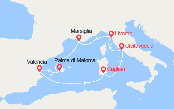 itinéraire croisière Mediterraneo Occidentale - Danubio : Francia, Baleari, Italia 