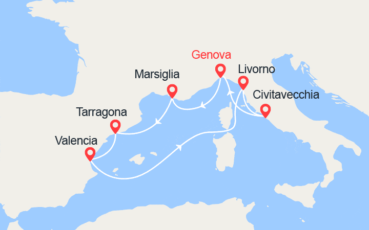 itinéraire croisière Mediterraneo Occidentale : Francia, Spagna, Italia 