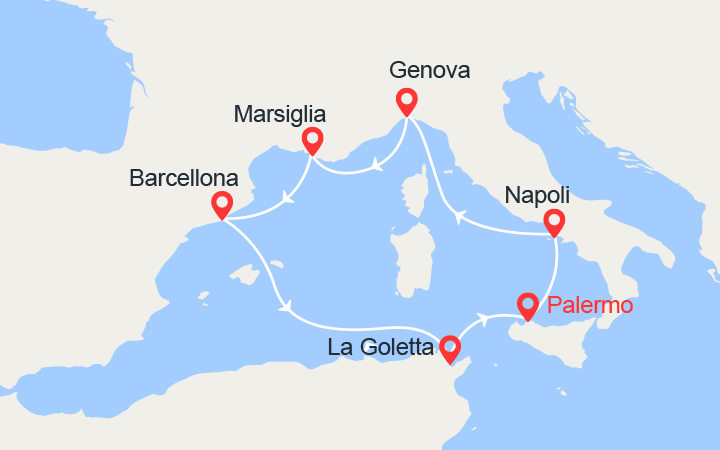 itinéraire croisière Mediterraneo Occidentale - Mediterraneo Occidentale : Francia, Spagna, Tunisia 