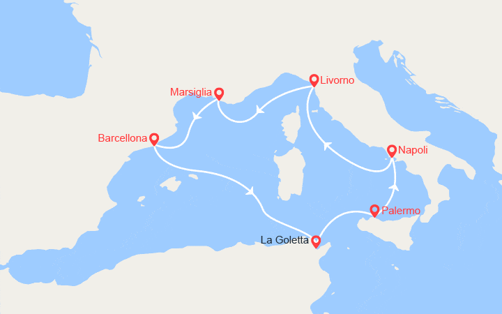 Scali Francia, Spagna, Tunisia, Italia 