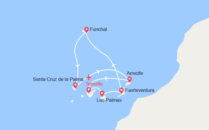 itinéraire croisière Mediterraneo Occidentale : Isole Canarie e Madera - Volo incluso