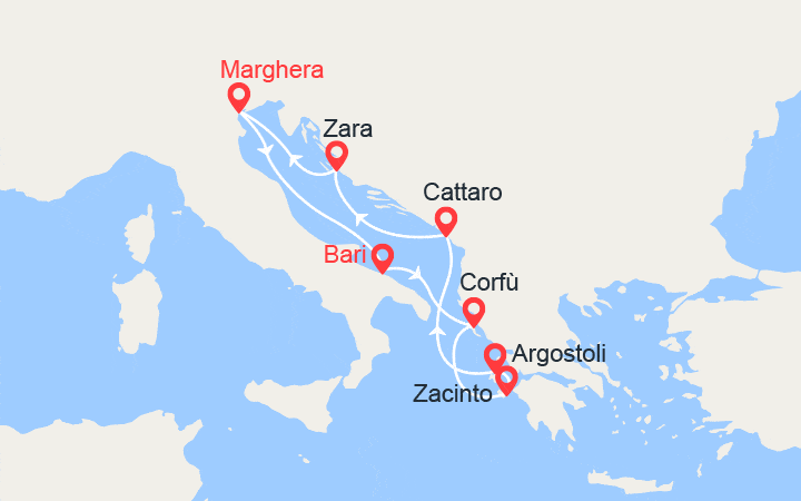 itinéraire croisière Mediterraneo Orientale : Isole Greche, Montenegro e Croazia 