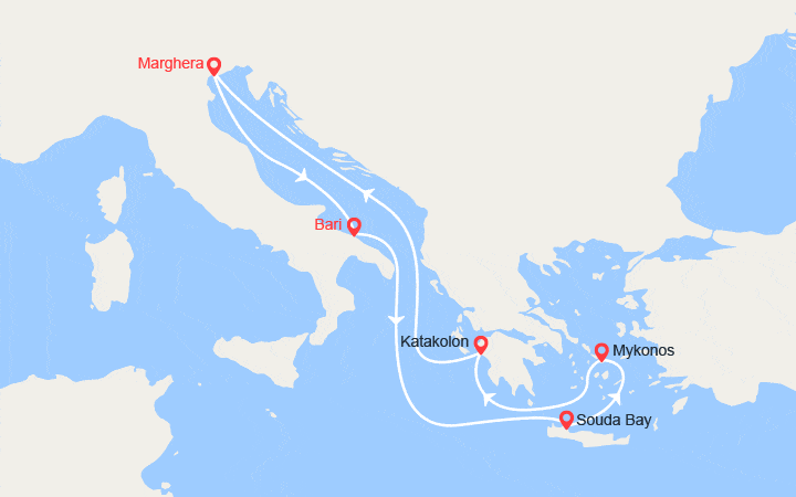 itinéraire croisière Mediterraneo Orientale : Isole Greche: Mykonos, Santorini, Katakolon