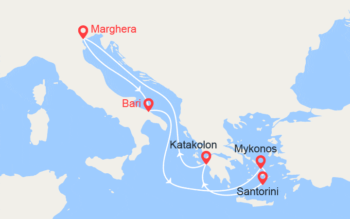 itinéraire croisière Mediterraneo Orientale - Mediterraneo Orientale : Isole Greche: Mykonos, Santorini, Katakolon 
