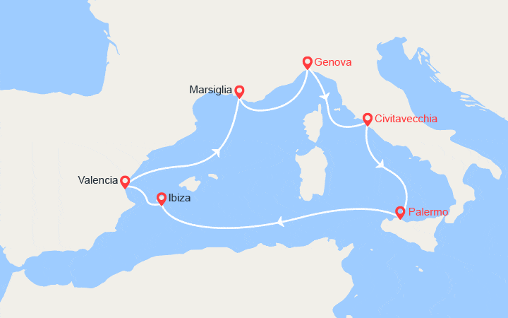 itinéraire croisière Mediterraneo Occidentale : Italia, Ibiza, Provenza
