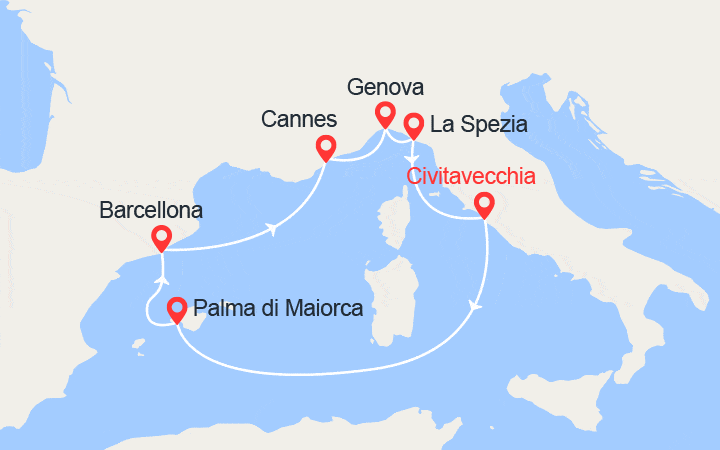itinéraire croisière Mediterraneo Occidentale : Italia, Maiorca, Barcellona, Costa Azzurra