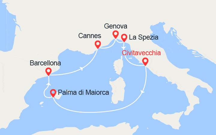itinéraire croisière Mediterraneo Occidentale : Italia, Maiorca, Barcellona, Costa Azzurra 