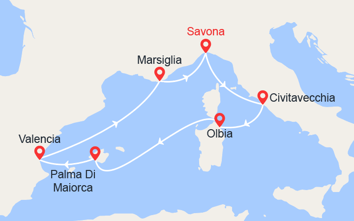 itinéraire croisière Mediterraneo Occidentale : Italia, Maiorca, Spagna, Francia