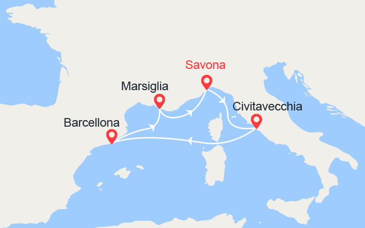 itinéraire croisière Mediterraneo Occidentale : Italia, Spagna, Francia