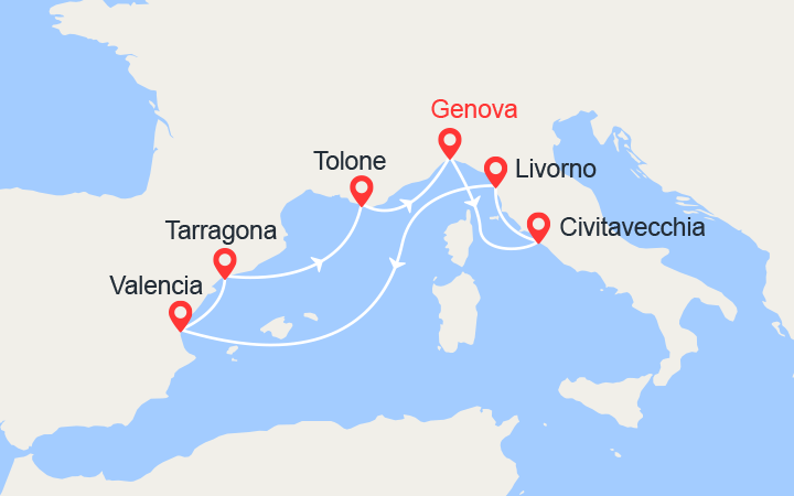 itinéraire croisière Mediterraneo Occidentale : Italia, Spagna, Francia 