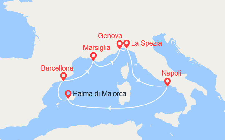 itinéraire croisière Mediterraneo Occidentale : Italia, Spagna, Provenza