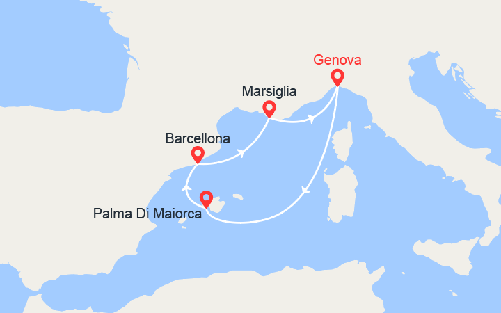 itinéraire croisière Mediterraneo Occidentale : Maiorca, Barcellona, Marsiglia 