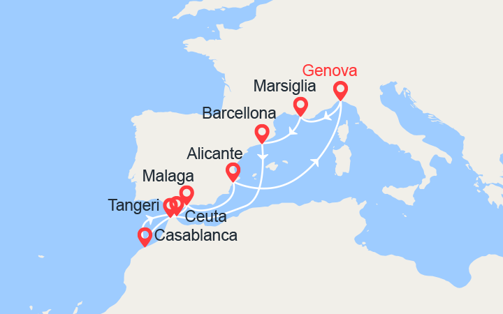 itinéraire croisière Mediterraneo Occidentale : Marocco e Spagna 