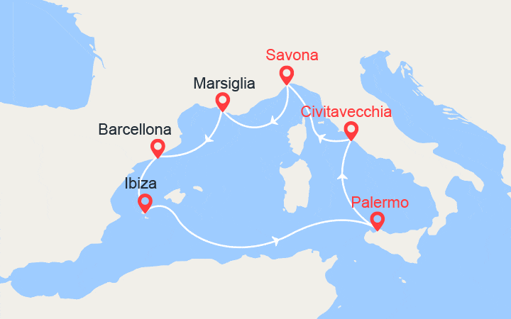 itinéraire croisière Mediterraneo Occidentale : Provenza, Spagna, Ibiza, Italia
