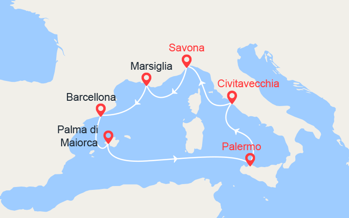 itinéraire croisière Mediterraneo Occidentale - Isole Baleari : Provenza, Spagna, Maiorca, Italia 