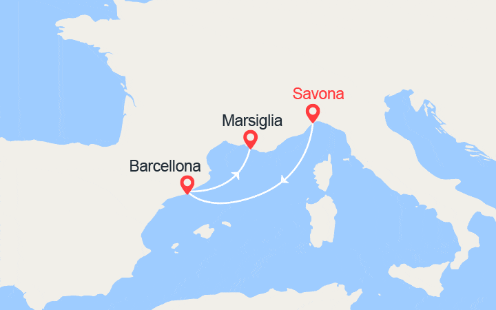 itinéraire croisière Mediterraneo Occidentale - Birmania : Savona, Barcellona, Marsiglia 