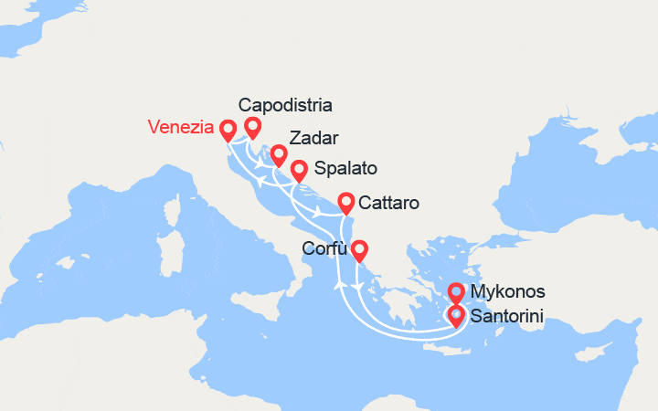 itinéraire croisière Mediterraneo Orientale - Isole greche : Slovenia, Montenegro, Isole Greche, Croazia 