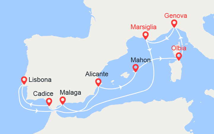 itinéraire croisière Mediterraneo Occidentale - Mediterraneo Occidentale : Spagna, Portogallo, Minorca 