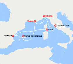 itinéraire croisière Méditerranée Occidentale : Baléares, Espagne, Italie 