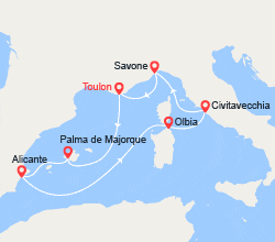 itinéraire croisière Méditerranée Occidentale : Baléares, Espagne, Italie 