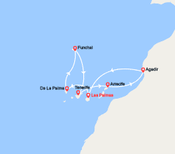 itinéraire croisière Méditerranée Orientale : Canaries, Espagne, Madère, Maroc 