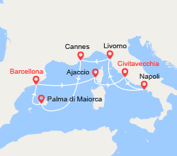 itinéraire croisière Mediterraneo Occidentale : Costa Azzurra, Baleari, Corsica 