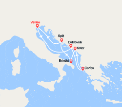 itin&eacute;raire croisi&egrave;re Méditerranée Occidentale : Croatie, îles Grecques, Monténégro, Italie 