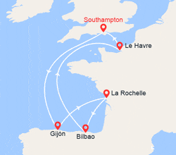 itin&eacute;raire croisi&egrave;re Europe du Nord : Espagne, France au départ du Royaume-Uni 