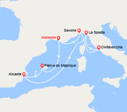 itin&eacute;raire croisi&egrave;re Méditerranée Occidentale : France, Baléares, Espagne, Italie 