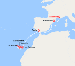 itinéraire croisière Méditerranée Occidentale : France, Espagne, Canaries 